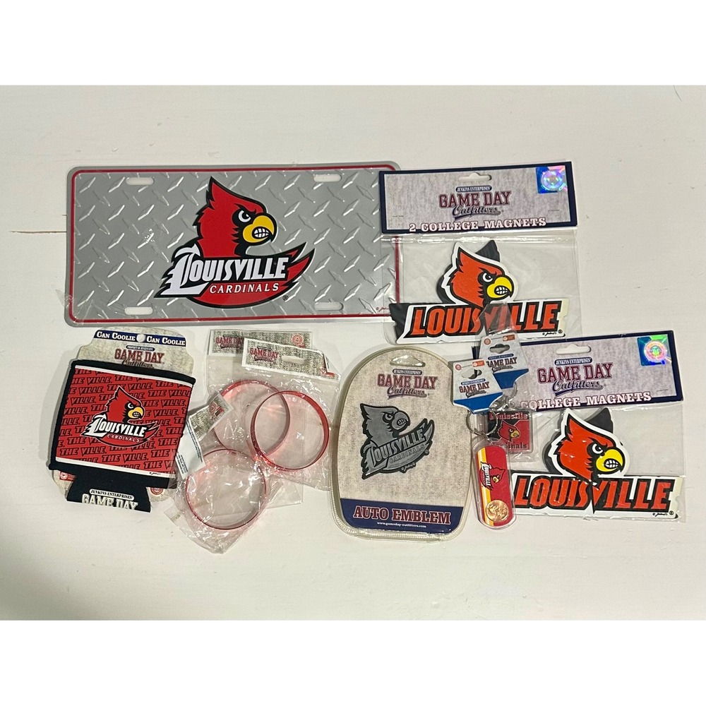 Louisville Cardinals Fan Gear Bundle License Plate Magnets Keychains Auto Emblem